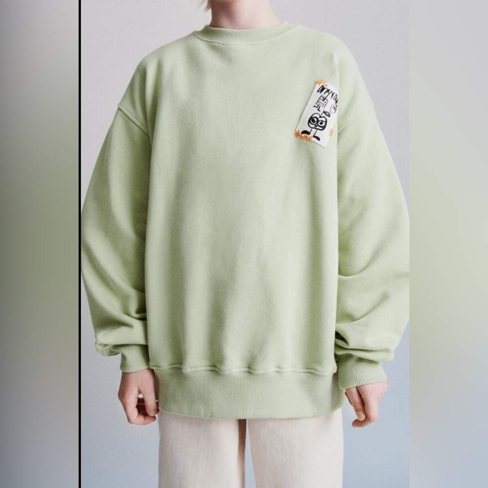 Zara Kids Oversized Sweatshirt Uptown NY Patch Green Sz 11-12 - Picture 1 of 6